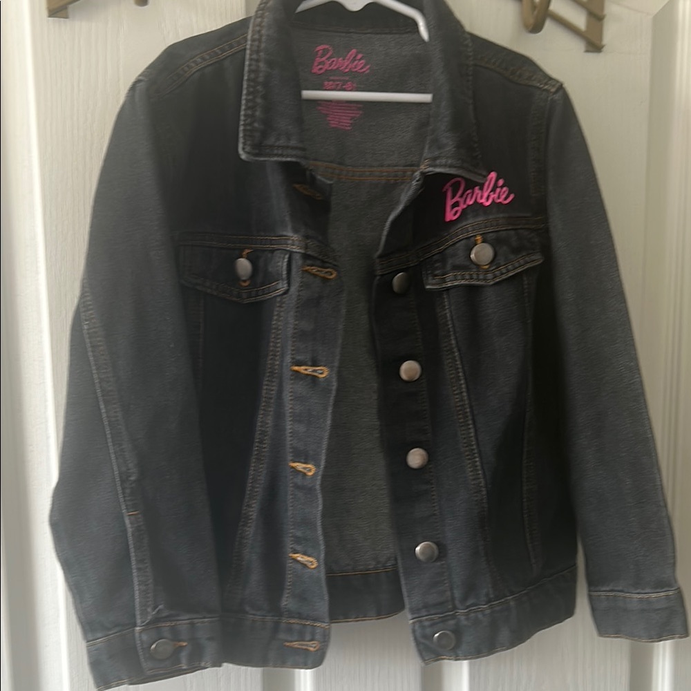 Barbie Black Denim Jacket with Pink Embroidery